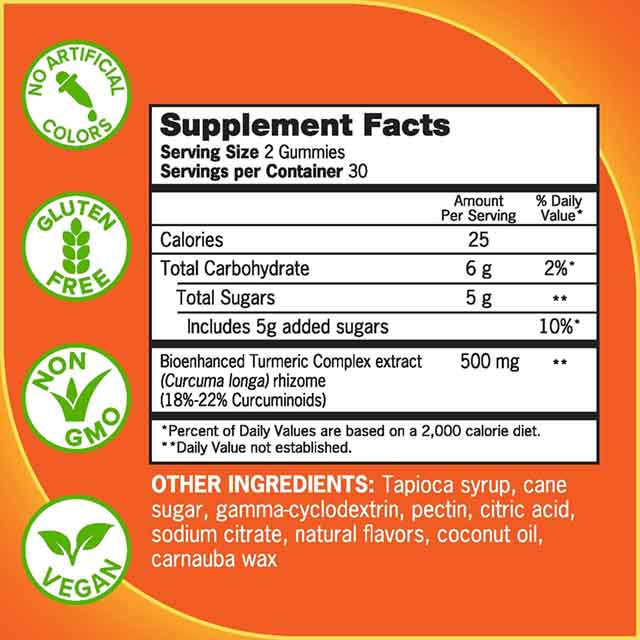 Qunol turmeric gummies ingredients label